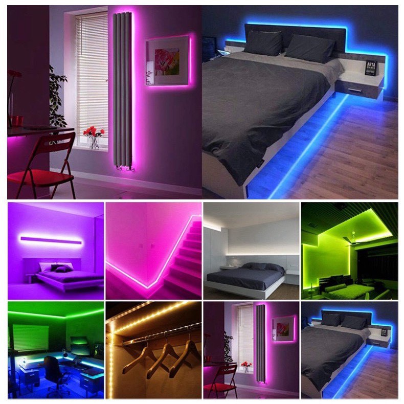 Bộ Đèn Led RGB 5M Dây Dán Đổi Nhiều Màu Có Điển Khiển Led 7 màu RGB quay tik tok giá rẻ