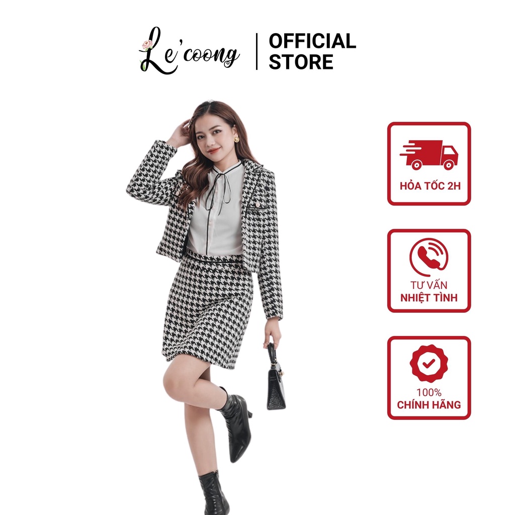 Set Áo Và Chân Váy Thiết Kế LECOONG B16 Chất Liệu Tweed Cao Cấp