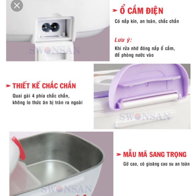 [KM] Hộp cơm hâm nóng ruột inox cắm điện ( inox 304) (GC)