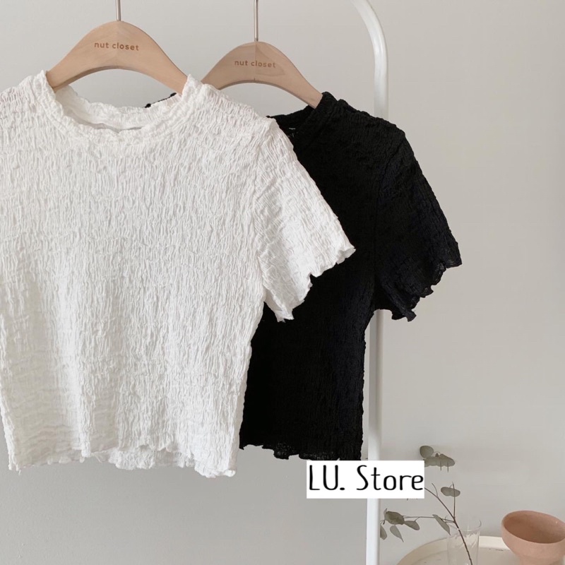 Thun crop oversize  nhăn viền bèo 01 | BigBuy360 - bigbuy360.vn