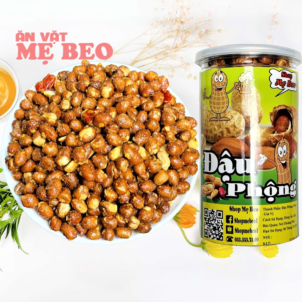 Đậu phộng rang tỏi ớt hộp 500gr Mẹ Beo ăn cực ngon