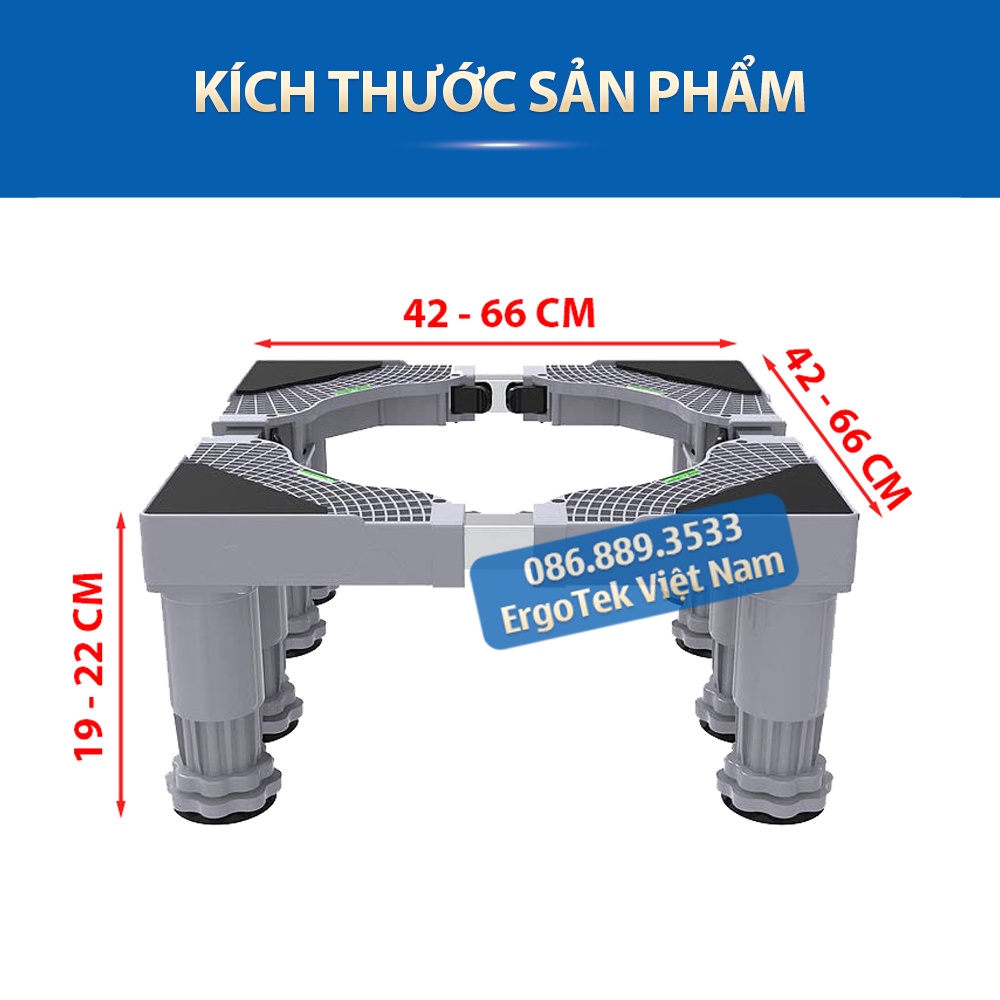 #MG8T22CM / Chân Kệ Máy Giặt - Tủ lạnh ErgoTek 8 TRỤ 22 CM - Chân Máy Giặt Cao Cấp - Điều Chỉnh Kích Thước - Độ Cao
