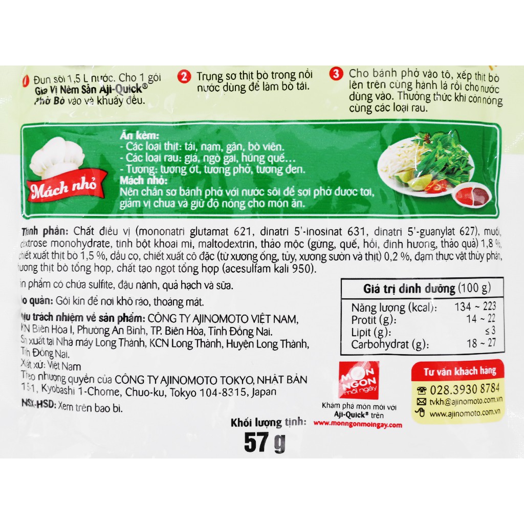 [GIA VỊ NÊM SẴN] GIA VỊ PHỞ BÒ AJI-QUICK 57gr