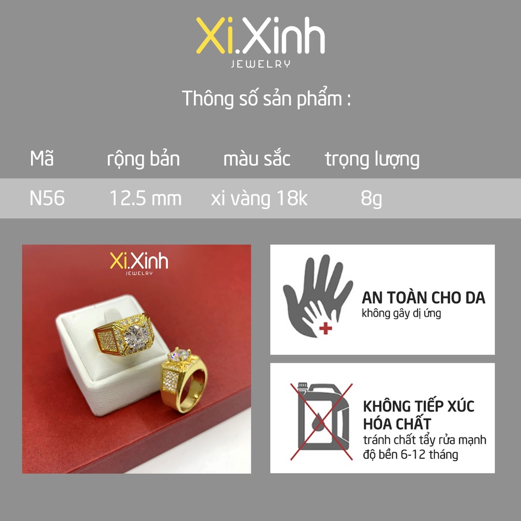 Nhẫn nam đính đá xi mạ vàng 18k - N56