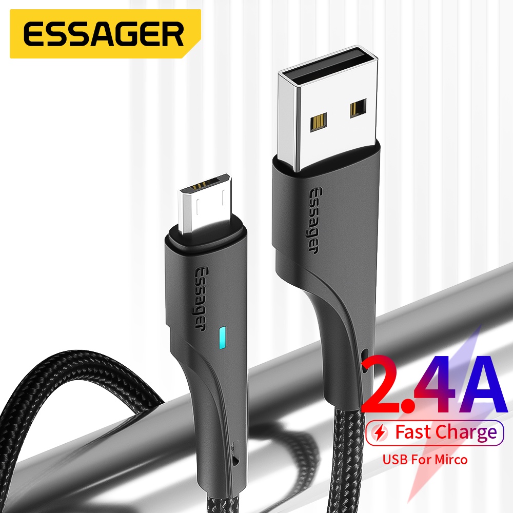 Cáp sạc micro USB ESSAGER 2.4A có đèn led cho điện thoại Android tiện dụng