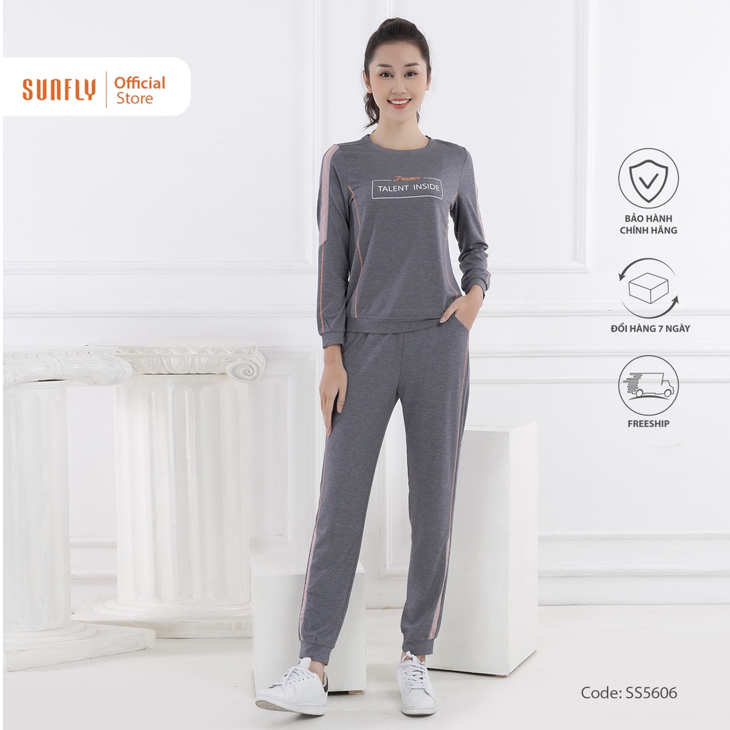 Bộ đồ mặc nhà nữ thể thao cotton da cá SUNFLYáo dài quần dài SS5606