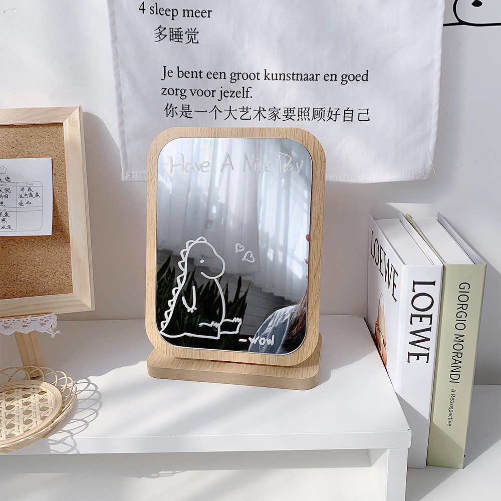 Gương gỗ trang điểm để bàn kèm bút Hàn Quốc  ♥️ URI DECOR ♥