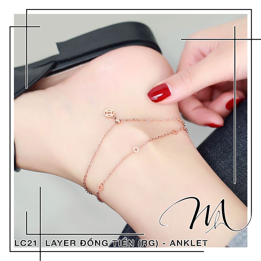 Lắc chân nữ Titan dây đôi mặt hình đồng tiền xinh xắn - Măng’s House LC21