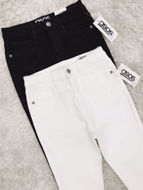 Quần Jean skinny trắng và đen cạp cao qua rốn - jean162