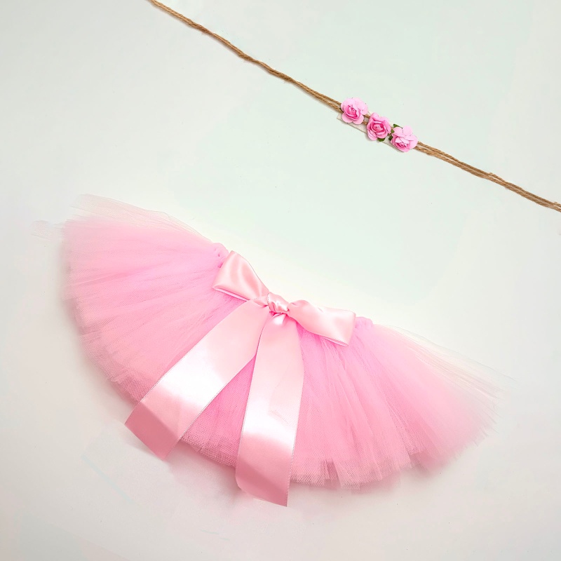 Set 2 Món Phụ Kiện Chụp Ảnh Gồm Chân Váy Tutu + Băng Đô Hoa Dễ Thương Cho Bé Sơ Sinh