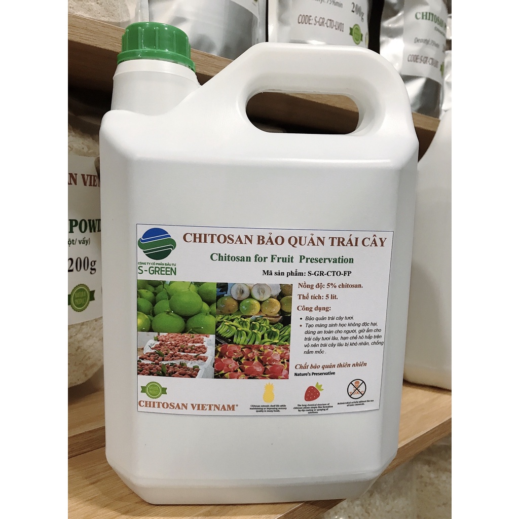 Chitosan bảo quản trái cây (5L), hoàn toàn từ thiên nhiên, dùng cho trái cây xuất khẩu hoặc cửa hàng nông sản Organic.