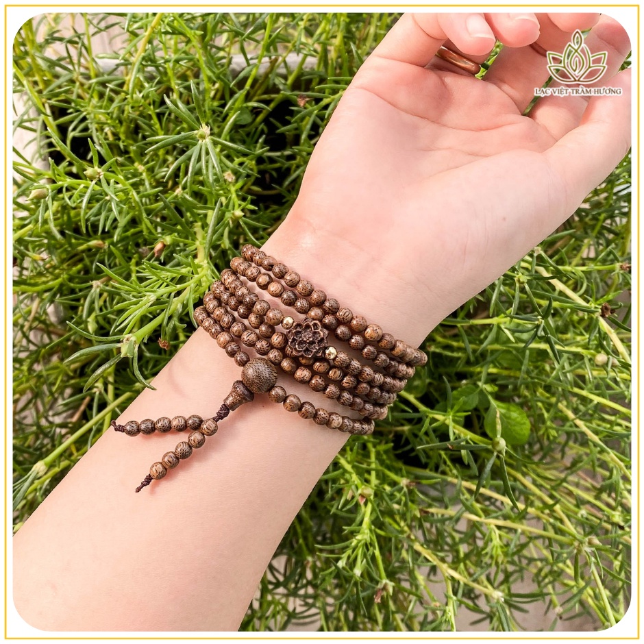 Vòng Tay Trầm Hương Hoa Sen 216 Hạt 4mm Phong Thủy May Mắn Tài Lộc Hanh Thông - Trầm Tốc Tự Nhiên Lạc Việt