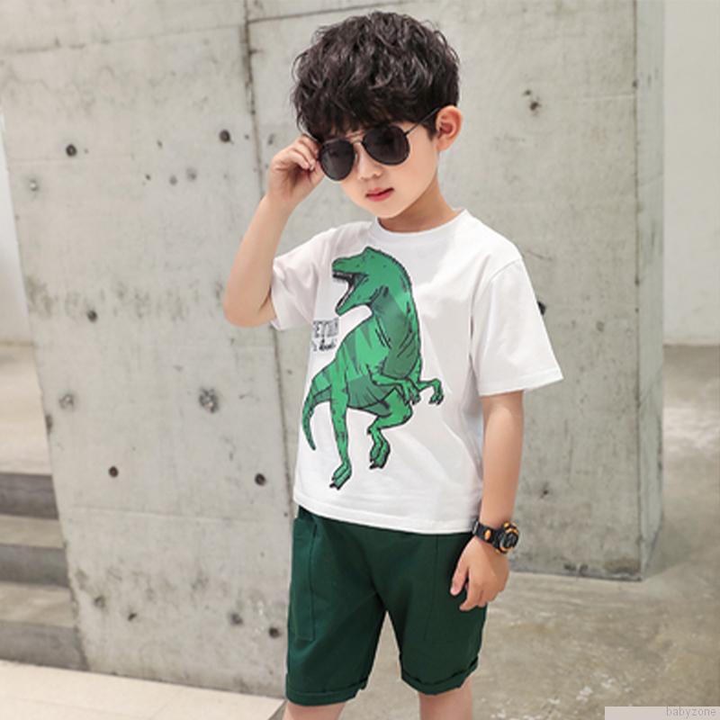 Áo thun tay ngắn in hình khủng long thời trang mùa hè cho bé trai