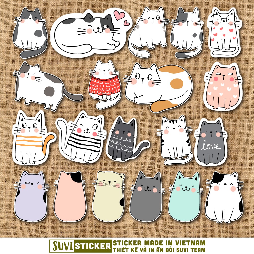 50 Sticker Mèo Dễ Thương chống nước sticker dán laptop, điện thoại, đàn guitar, mũ bảo hiểm, vali. MSP: A22