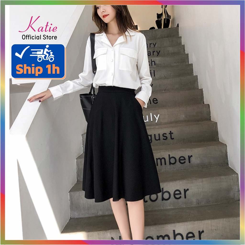 Chân Váy Công Sở Dáng Xòe Katie Dài 64cm Chân Váy Xòe Dài Qua Gối Thanh Lịch Chất Tuyết Mưa Cao Cấp Không Nhăn X64