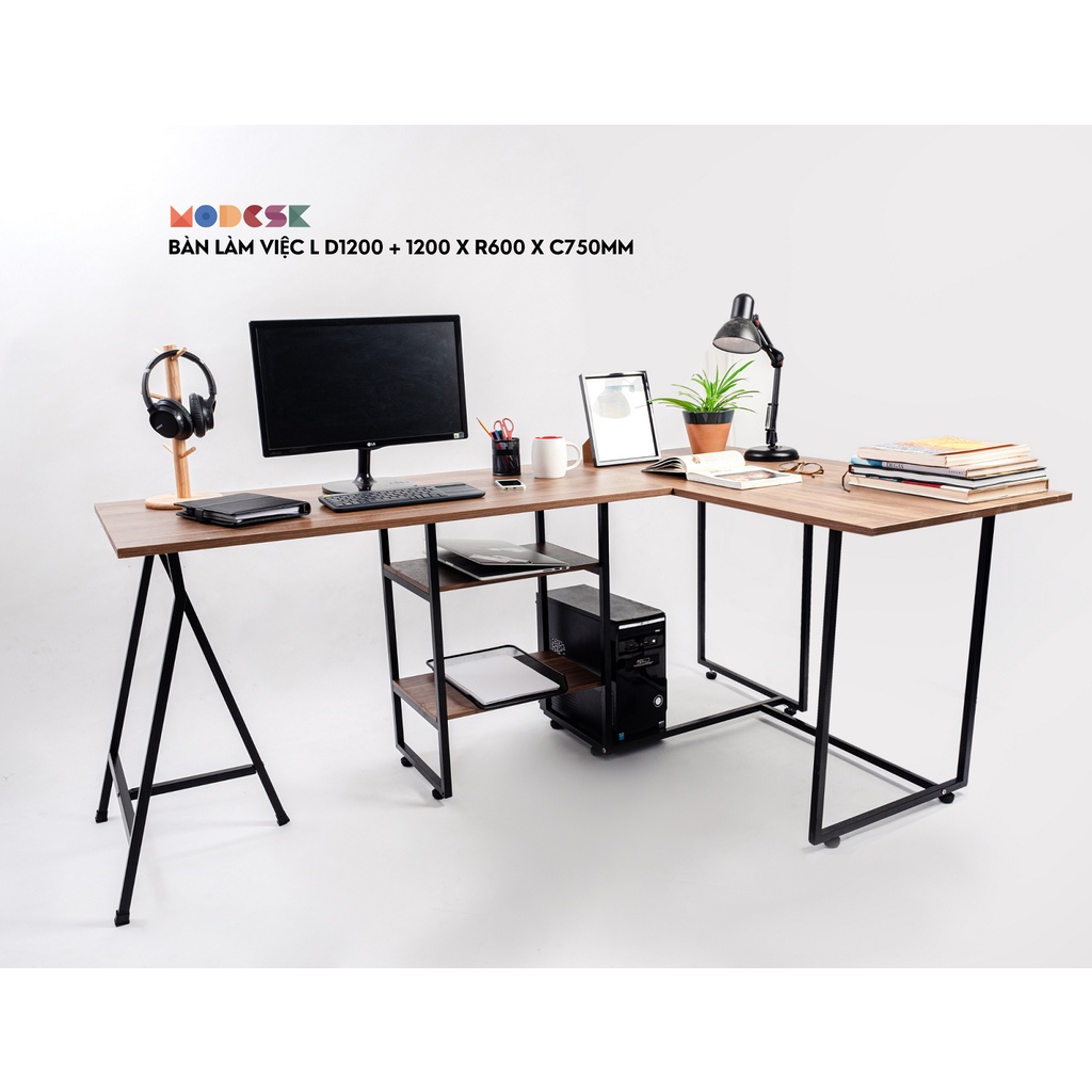 Bàn Làm Việc MODESK Nối Dài Chữ L khung sắt sơn tĩnh điện Chịu Lực Tốt Nội Thất Phòng Khách Làm việc