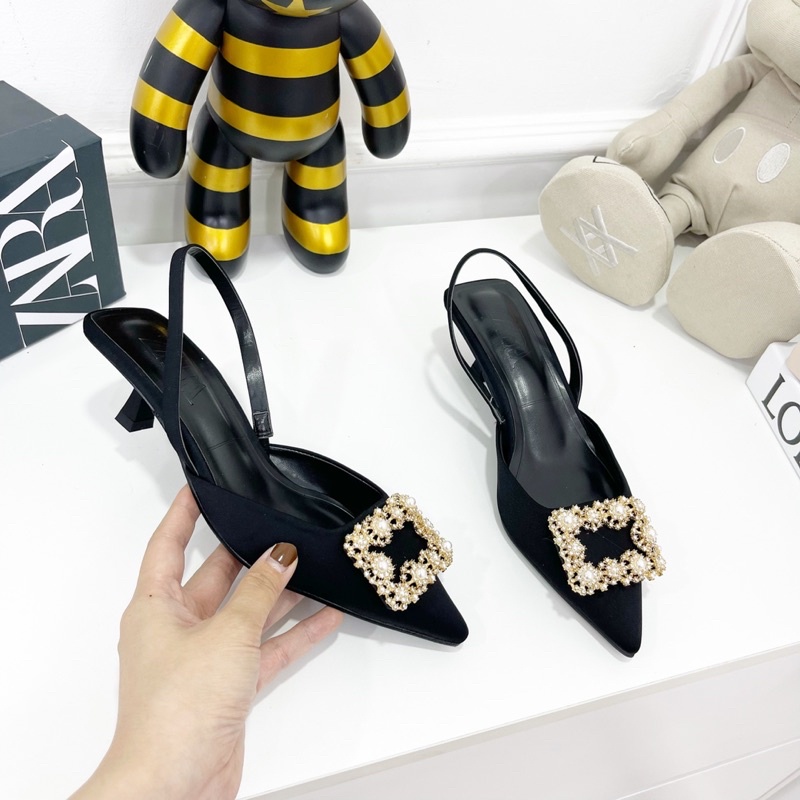 Sandal zara mặt đá quai sau gót nhú xuất dư fullbox