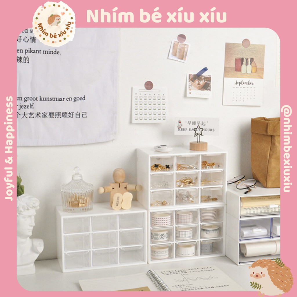 Tủ nhựa 9 ngăn hộp nhựa mini đựng đồ trang sức phụ kiện sang chảnh VT138