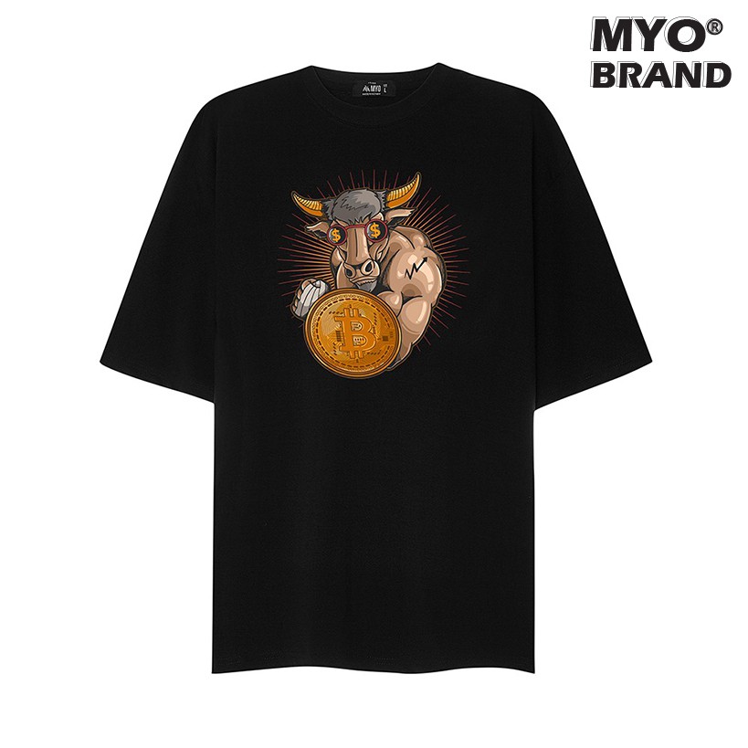 Áo Phông Rộng Nam MYO Vải Cotton In Hình Trâu BitCoin 2734
