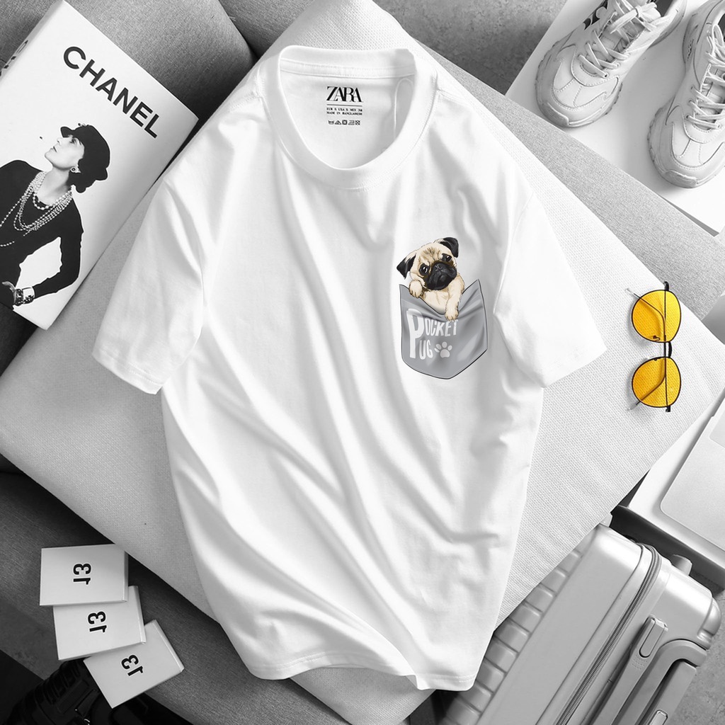 Áo Thun Zara Chó Bull Mặt Xệ Unisex Thun Cotton 4 Chiều