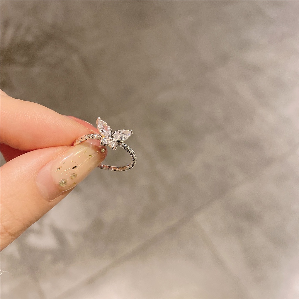 Nhẫn hở mặt hình bướm đính đá zircon thời trang cho nữ