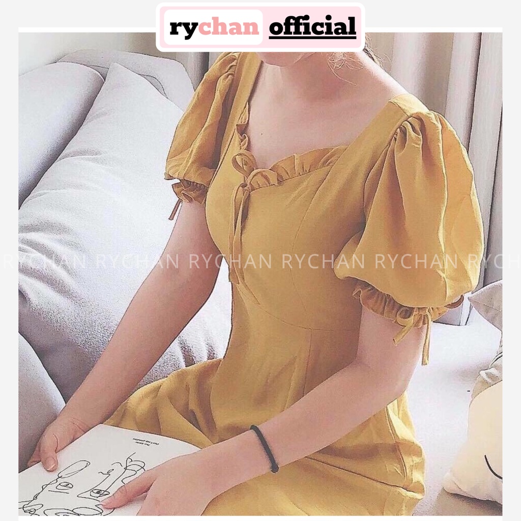 DX845 - Đầm Xòe Vàng Bèo Cổ Tay Phồng Đầm Xòe Dạo Phối Đầm Đi Chơi