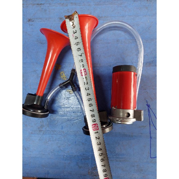 Còi hơi, kèn sinh hơi 2 loa đỏ, còi tạo hơi cho xe không có bình hơi điện 12v và 24v