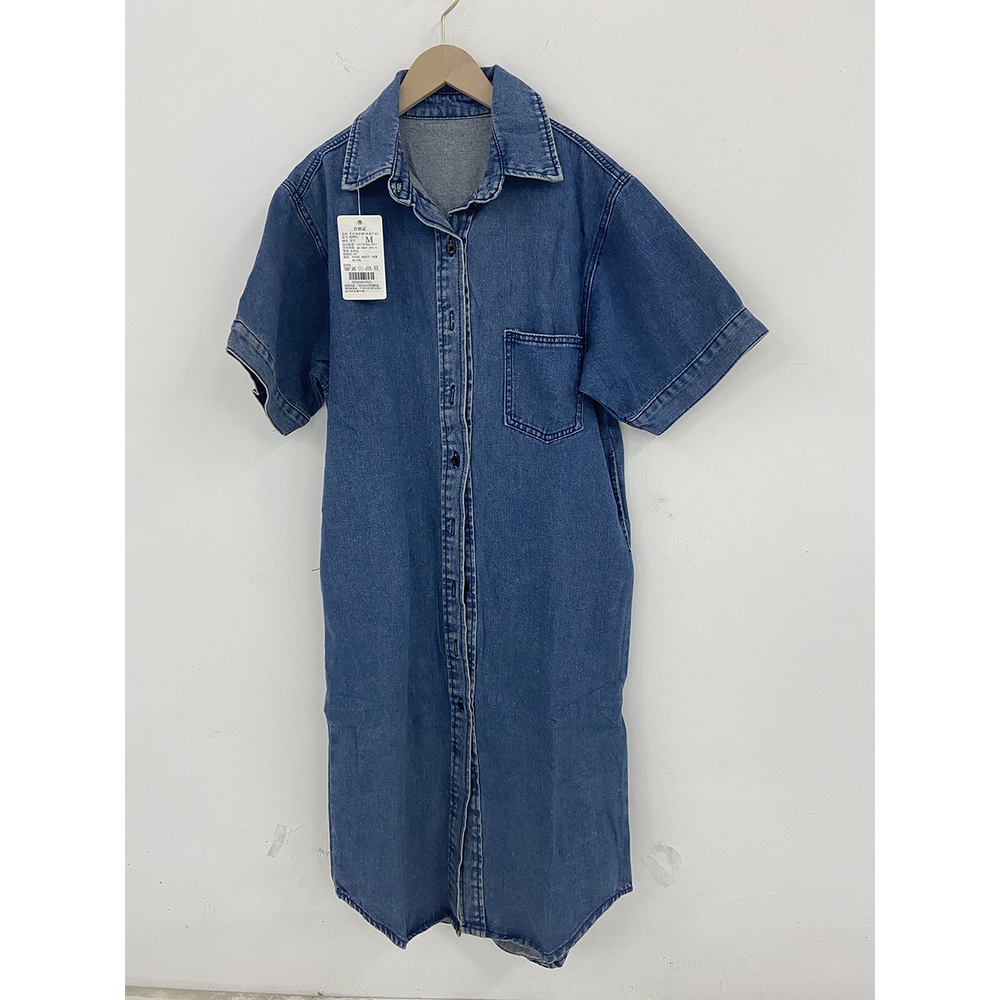 Đầm Sơ Mi Denim Tay Ngắn Cổ Cao Phong Cách Retro 36006 Dành Cho Nữ