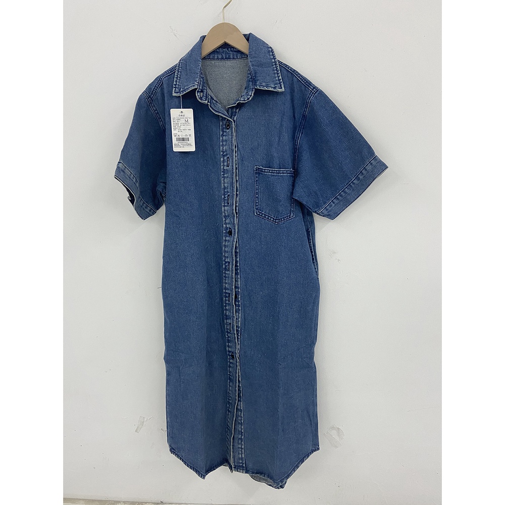 Đầm Sơ Mi Denim Tay Ngắn Cổ Cao Phong Cách Retro 36006 Dành Cho Nữ