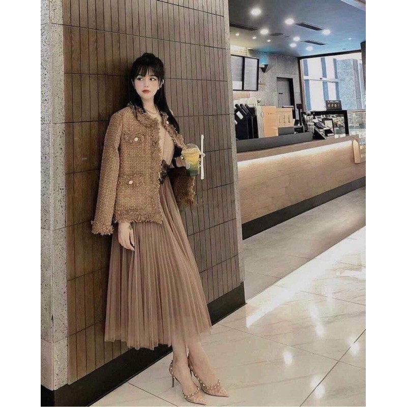 [fullbox bill túi giấy] giày nữ viền đinh vltn lưới chấm bi mũi nhọn cao gót 7 cm - giày sandal bít mũi màu kem