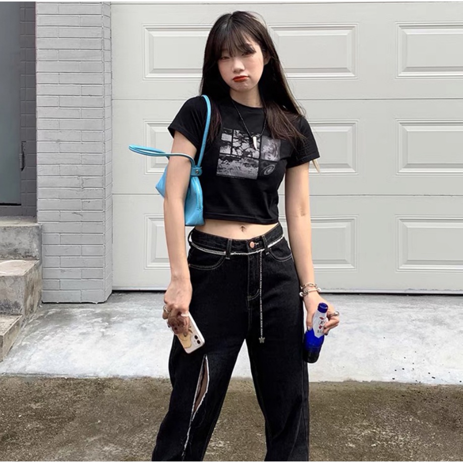 Áo thun croptop MMIOT Y2K phong cách harajuku thập niên 90s thời trang mùa hè