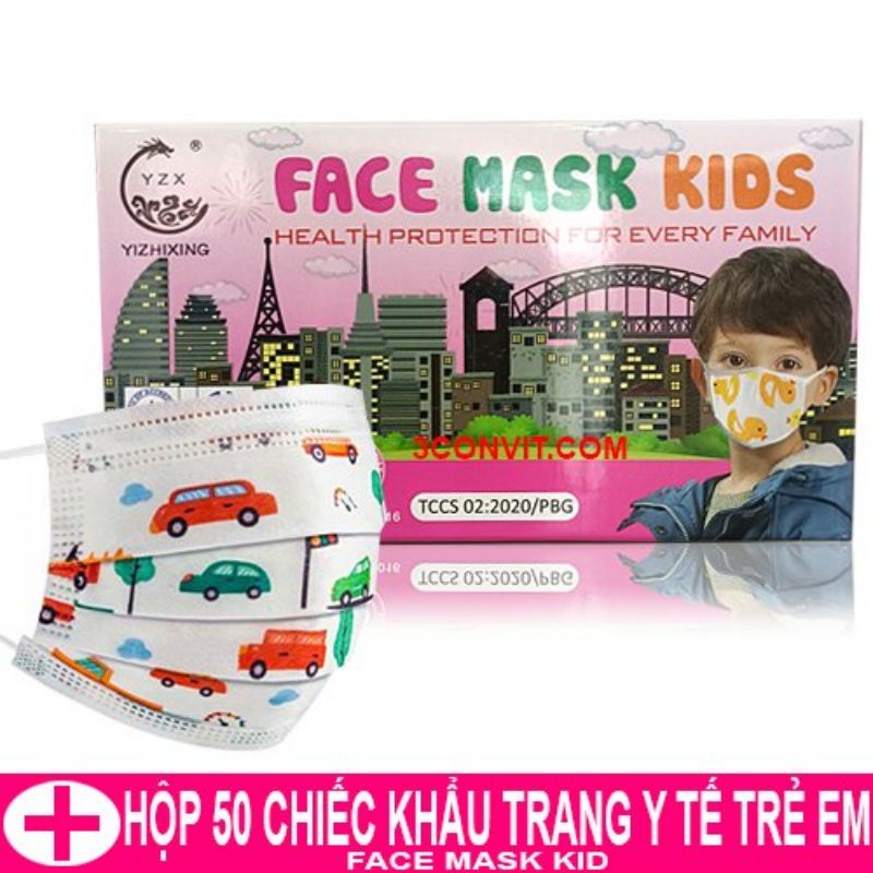 Hộp 50 chiếc khẩu trang y tế 4 lớp trẻ em