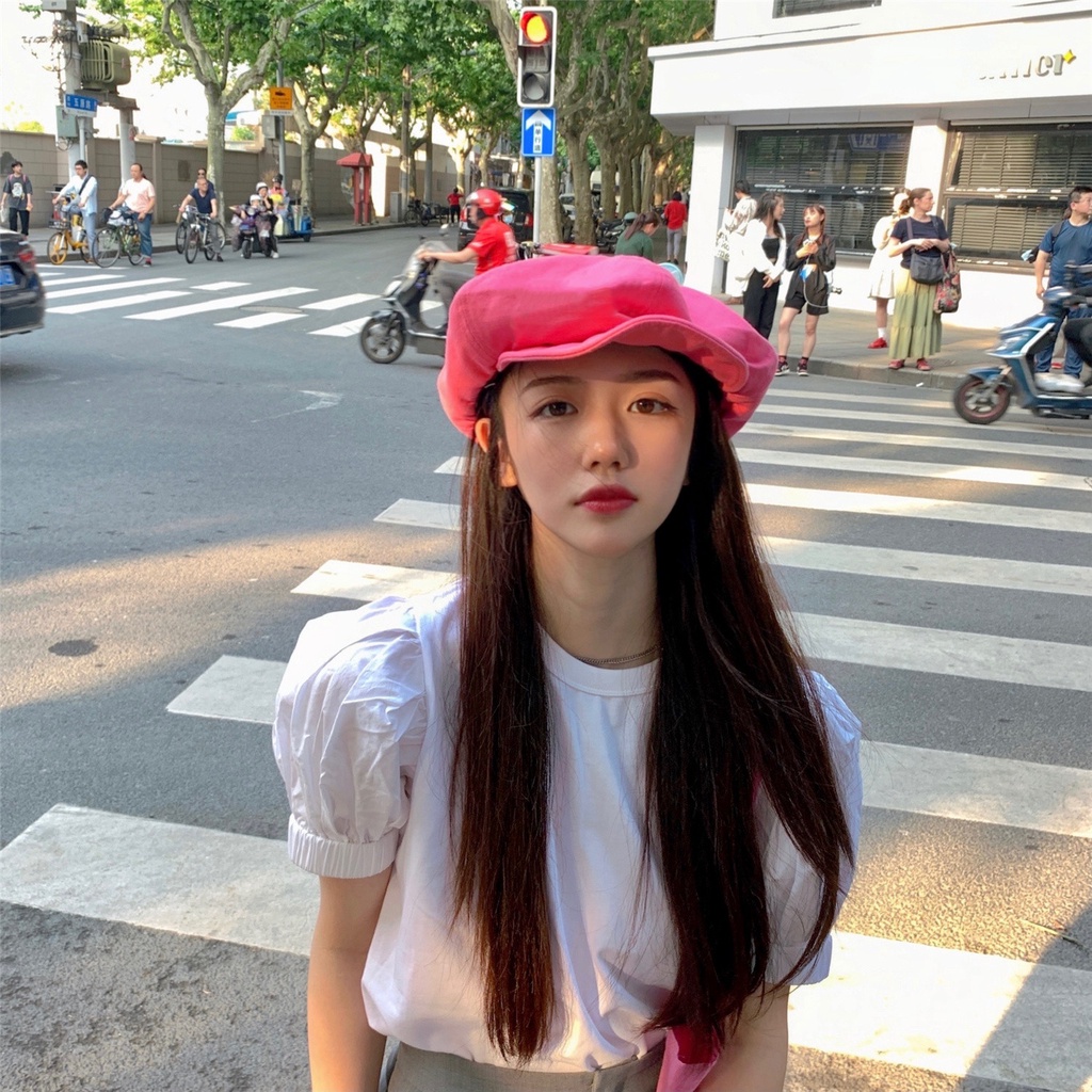 Mũ nồi beret nhỏ nhắn hình chóp rộng màu hoa hồng phong cách Owner's Own xu hướng thời trang Hàn Quốc