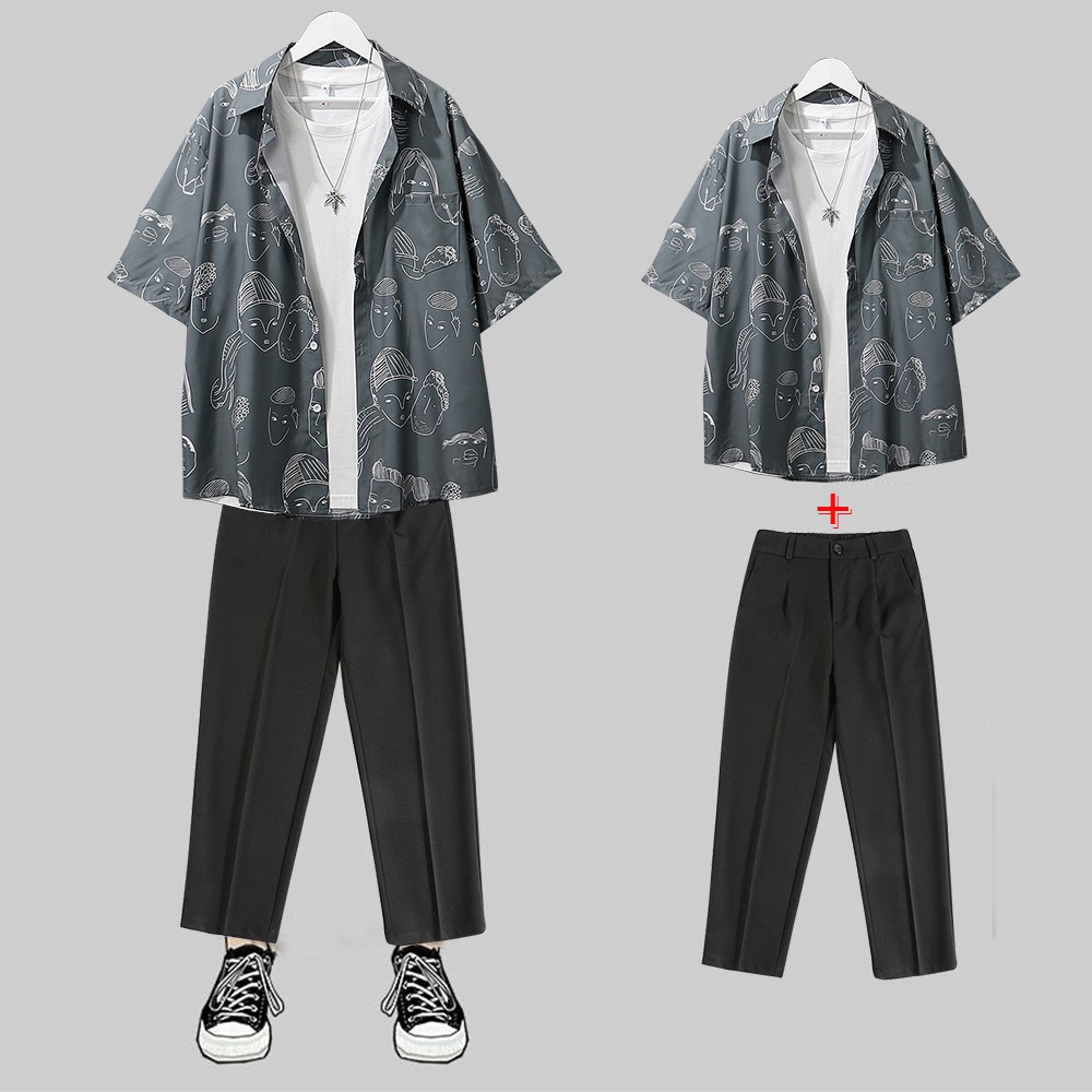 Combo Áo Sơ Mi Ngắn Tay Hoạ Tiết Mặt Người Kết Hợp Quần Tây Âu Chinos Dáng Baggy ZENKODLMEN SOMI 37 + JOGGER 63 | BigBuy360 - bigbuy360.vn