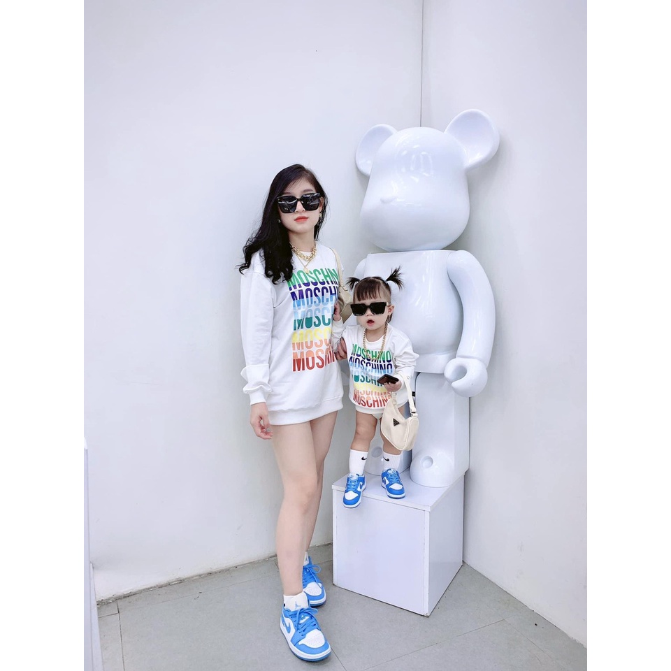 Áo nỉ Moschino cầu vồng cổ tròn cho bé và gia đình , áo sweater trẻ em unisex , Kid_genz