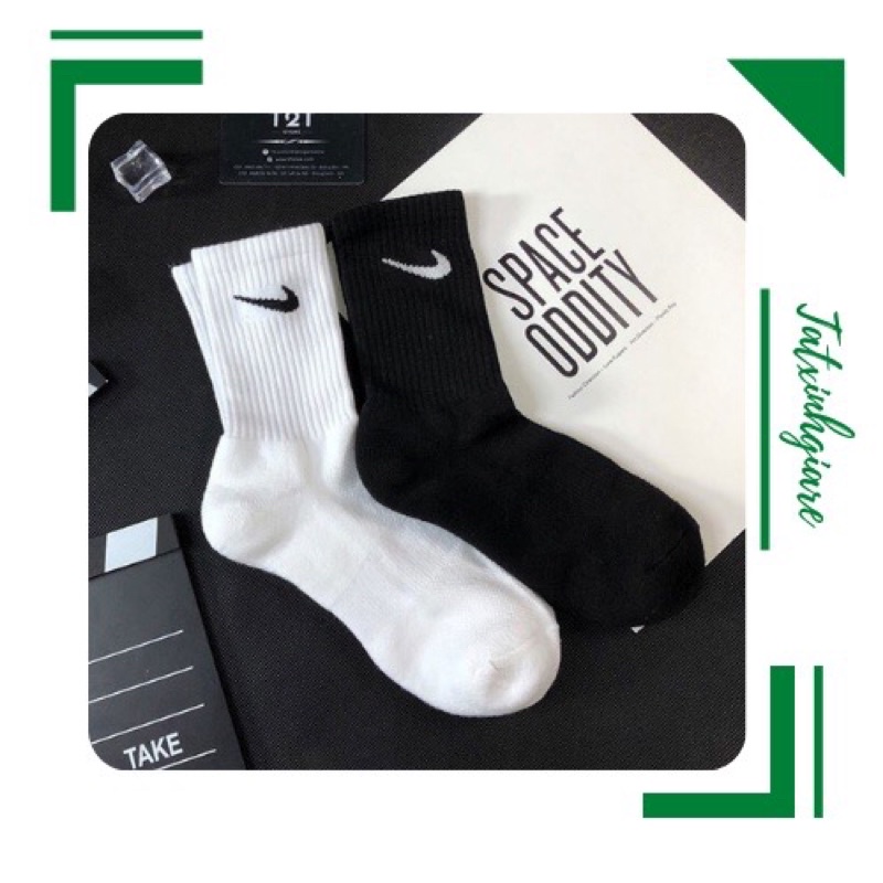 Tất Nike Cao Cổ CUNA, Vớ Nam Nữ Cổ Cao Ngắn Unisex Cao Cấp Trơn Trắng Đen Thể Thao Dệt Kim Dày Dặn Co Giãn Thoáng Khí