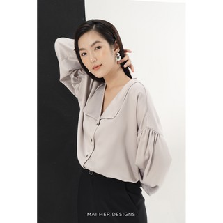 MAIIMER - Áo sơ mi cổ bẻ tay bồng