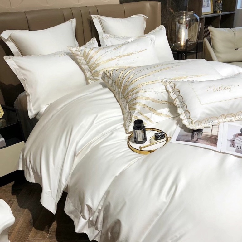 Bộ Chăn Ga Gối Lụa 100S Siêu Cấp Thương Hiệu LUXURY Sang Trọng Hoạ Tiết Thêu 5D nổi bật Giá rẻ