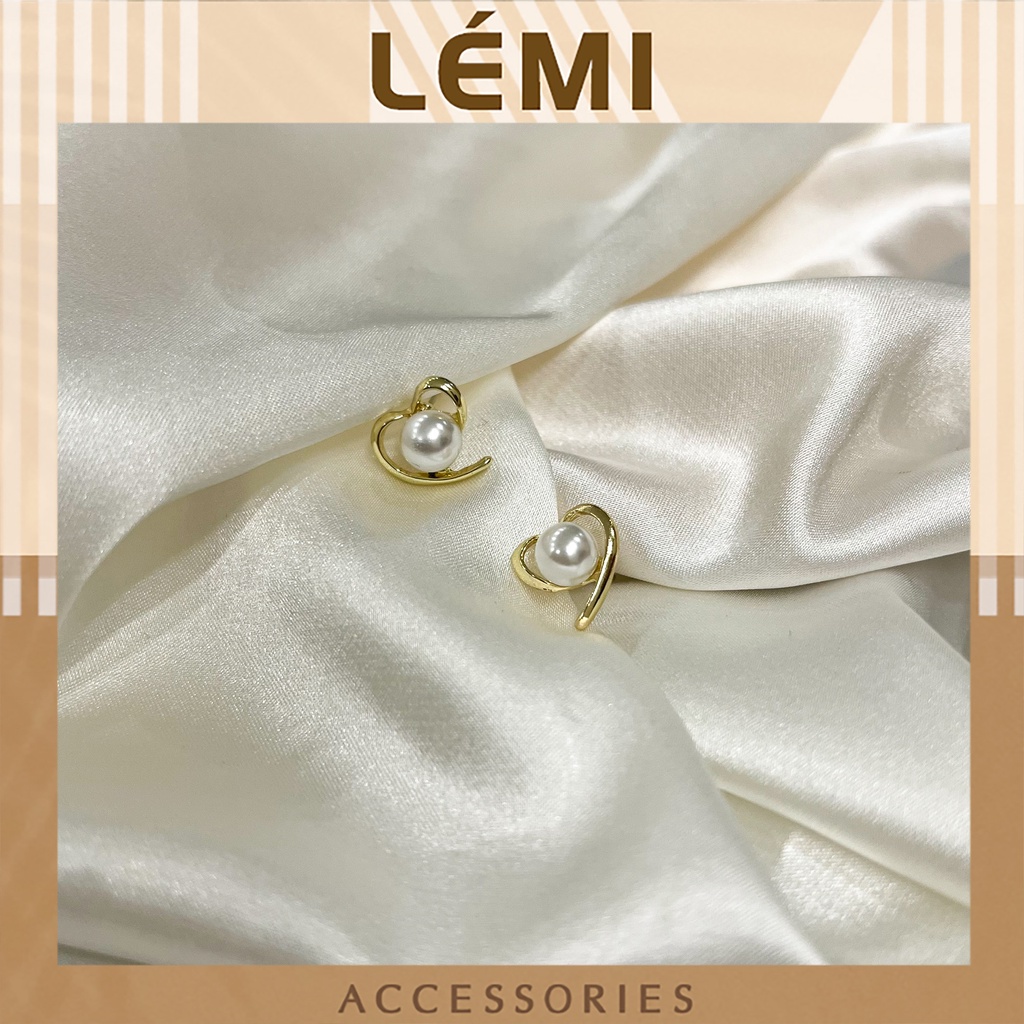 Bông tai hình trái tim đính ngọc bạc s925 không gây dị ứng da thời trang Hàn Quốc Lémi accessories