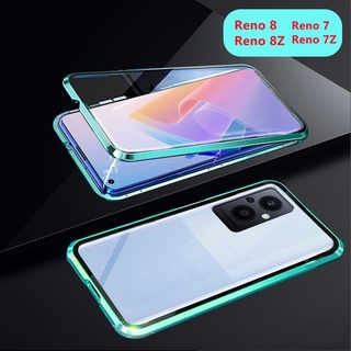 Ốp Điện Thoại Kính Cường Lực Hai Mặt Viền Kim Loại Nam Châm Chống Sốc Cho OPPO reno 8 8Z 7 7Z Reno8 Z 4g 5G
