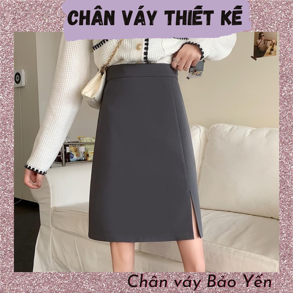 Chân váy chữ A màu xám dài 50cm xẻ trước(sẵn size) - M33X