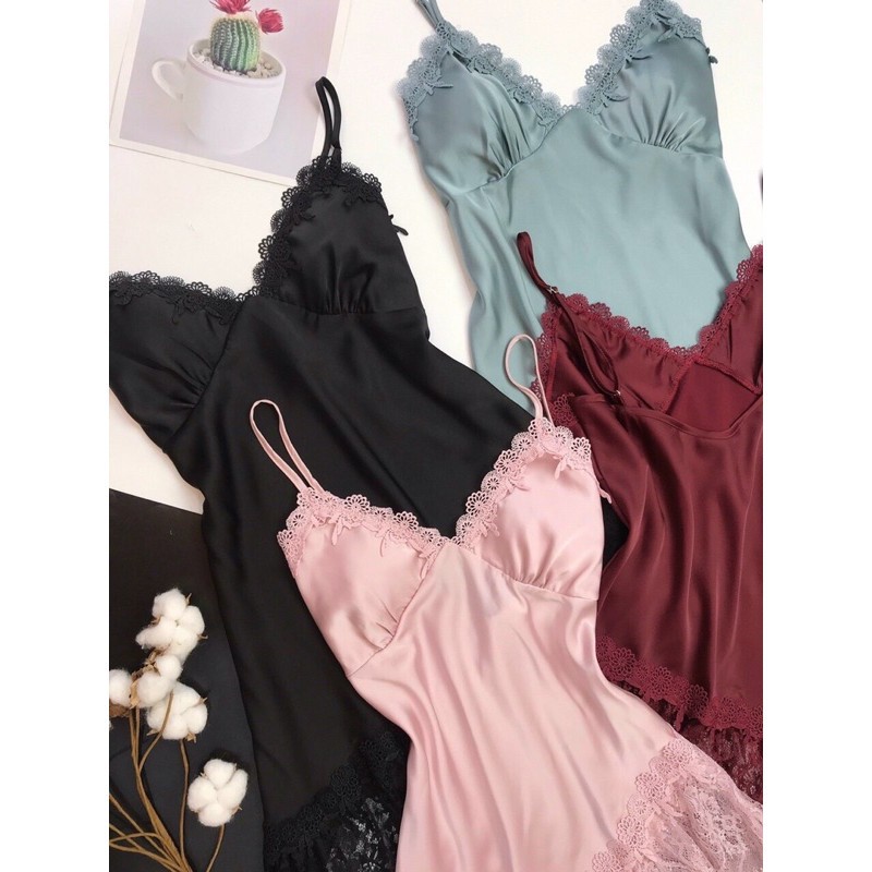 Váy Ngủ Sexy đuôi ren  Cao Cấp Kenshop0602  - Đầm Ngủ Lụa Satin Quảng Châu