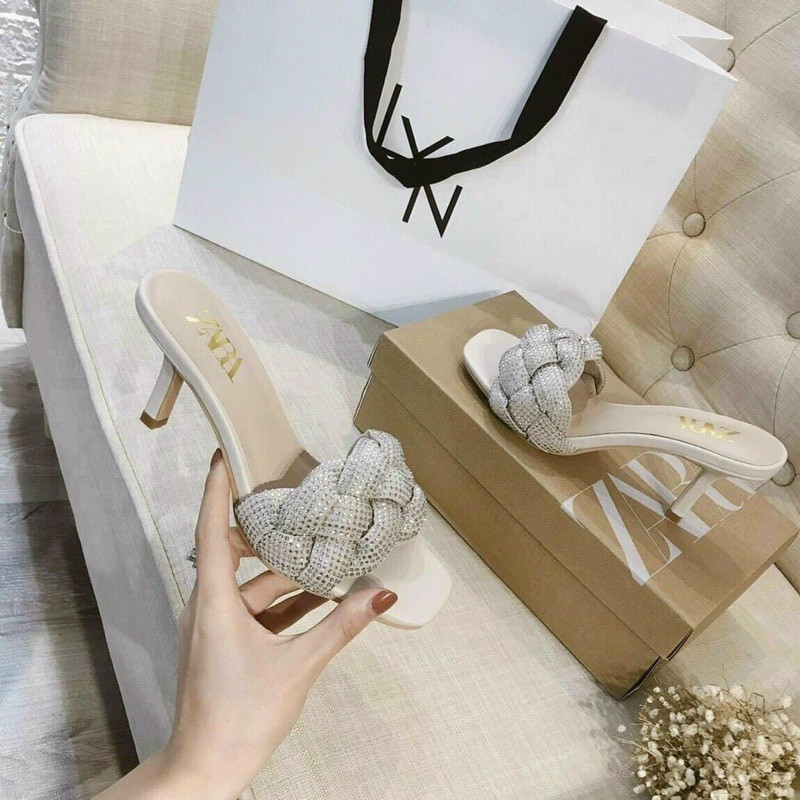Guốc zara quai đá đan fullbox