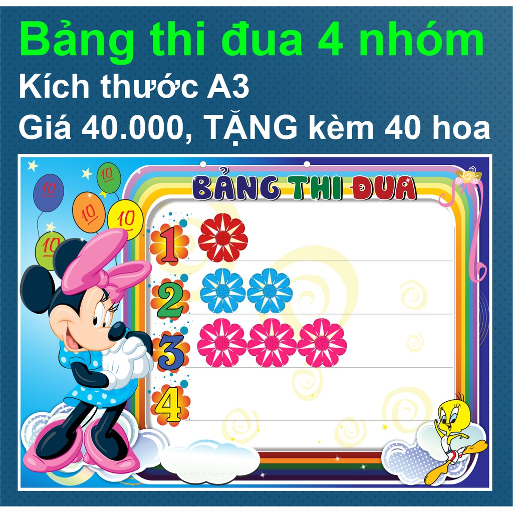Bảng thi đua 4 nhóm kèm 40 hoa