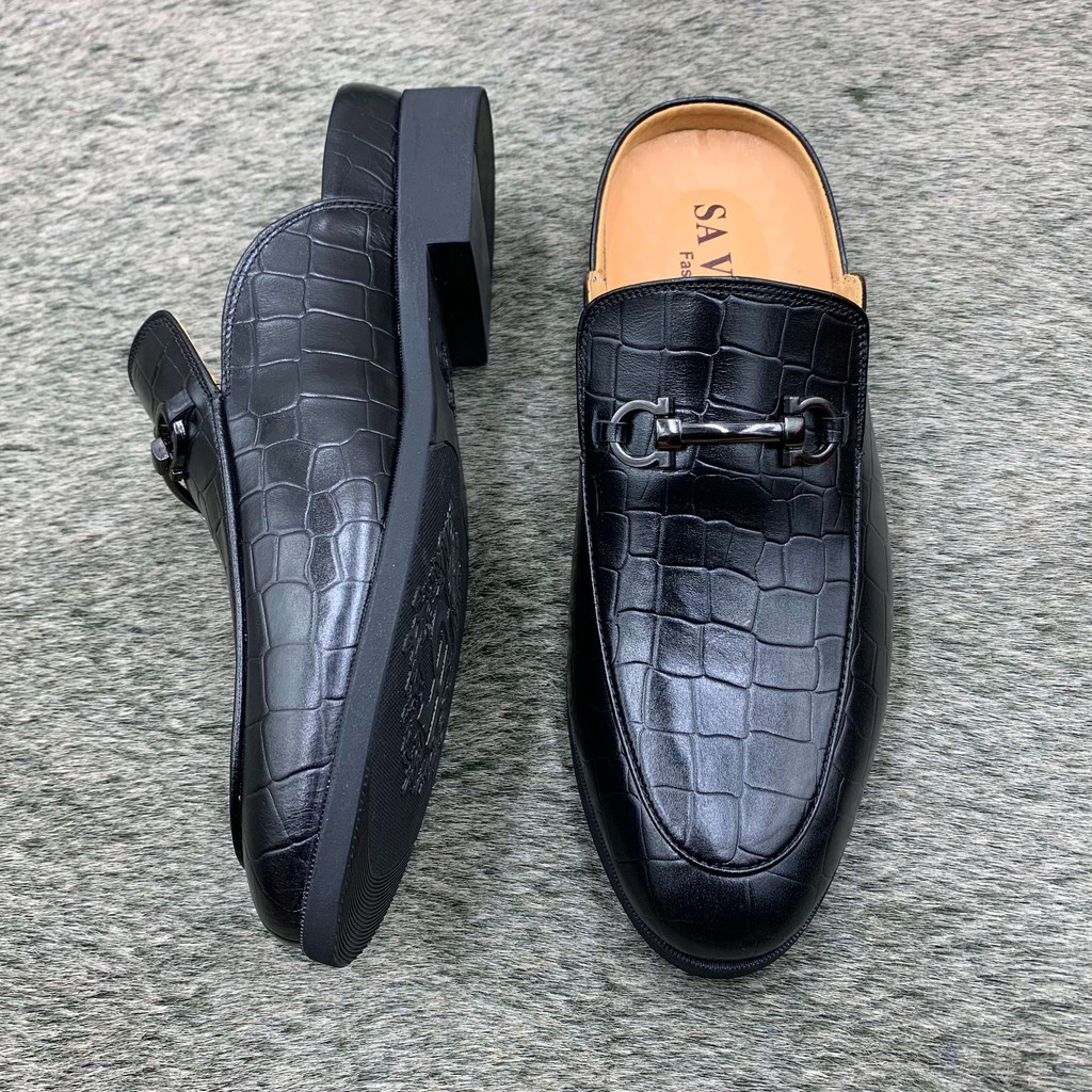 Giày Sục Nam Đai Vàng Da Bò Nguyên Tấm Trẻ Trung Cao Cấp