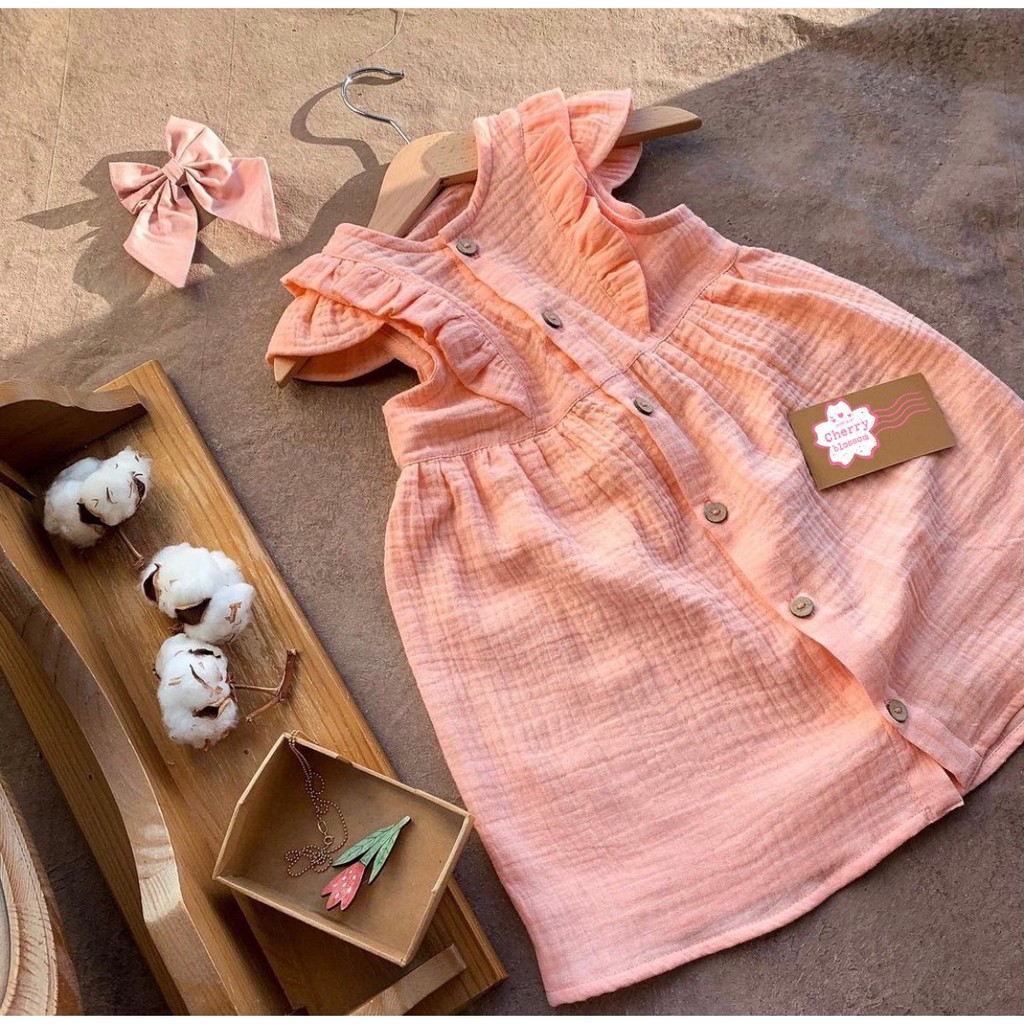 [Maruhouse]Váy đầm Muslin Babydoll xinh xắn tông màu cực tây cho bé gái từ 1-6 tuổi