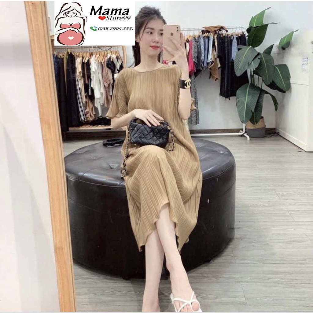 Váy Bầu Suông Xếp Ly,Đầm Bầu Công Sở Đi Chơi Dự Tiệc,Chất Voan Lụa 2 Lớp Cộc Tay V0051 Mama Store99