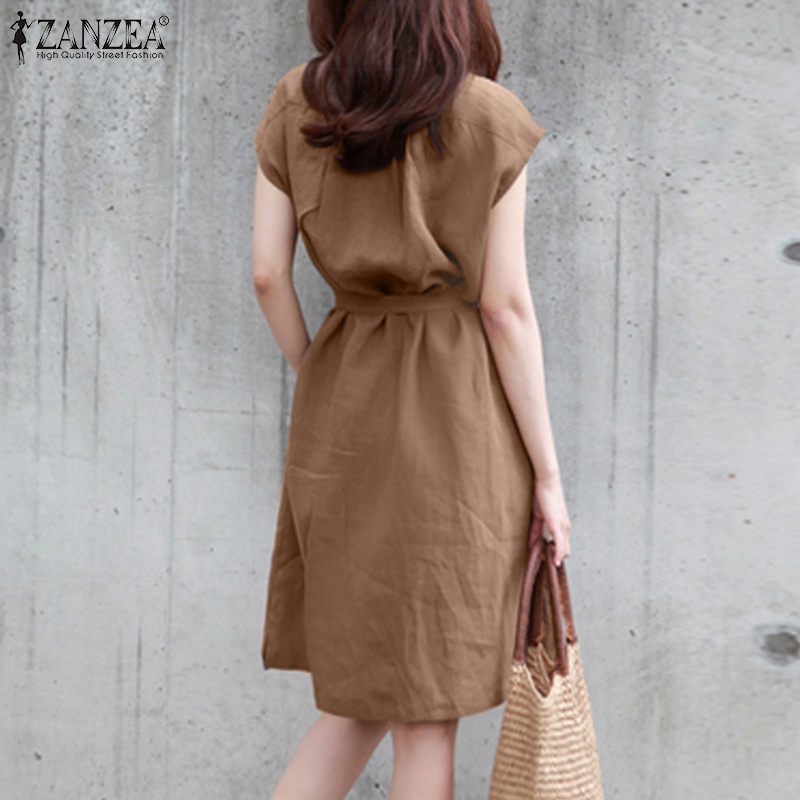 Đầm cotton Zanzea tay ngắn phong cách Hàn Quốc thời trang cho nữ