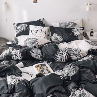 Bộ Drap & Chăn Phao Cotton Poly Lá Me Đen