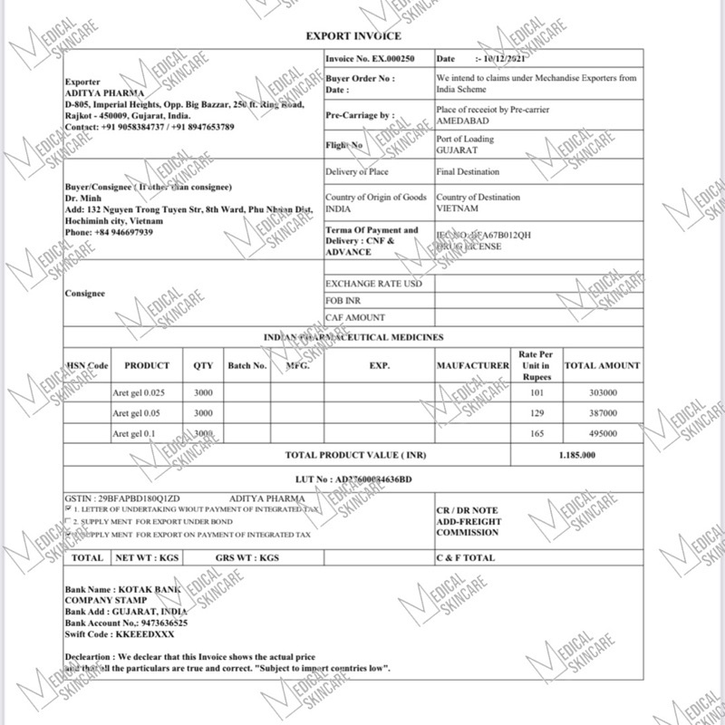 Tretinoin Aret 0.1%, 0.05%, 0.025%, Gel hỗ trợ giảm mụn